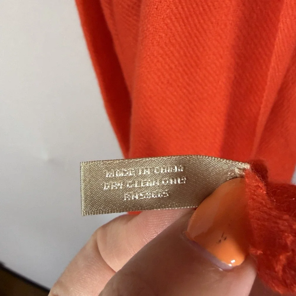 Nordstrom Orange Coral 100% Cashmere Shawl Scarf Fringe Chic Quiet Luxury City